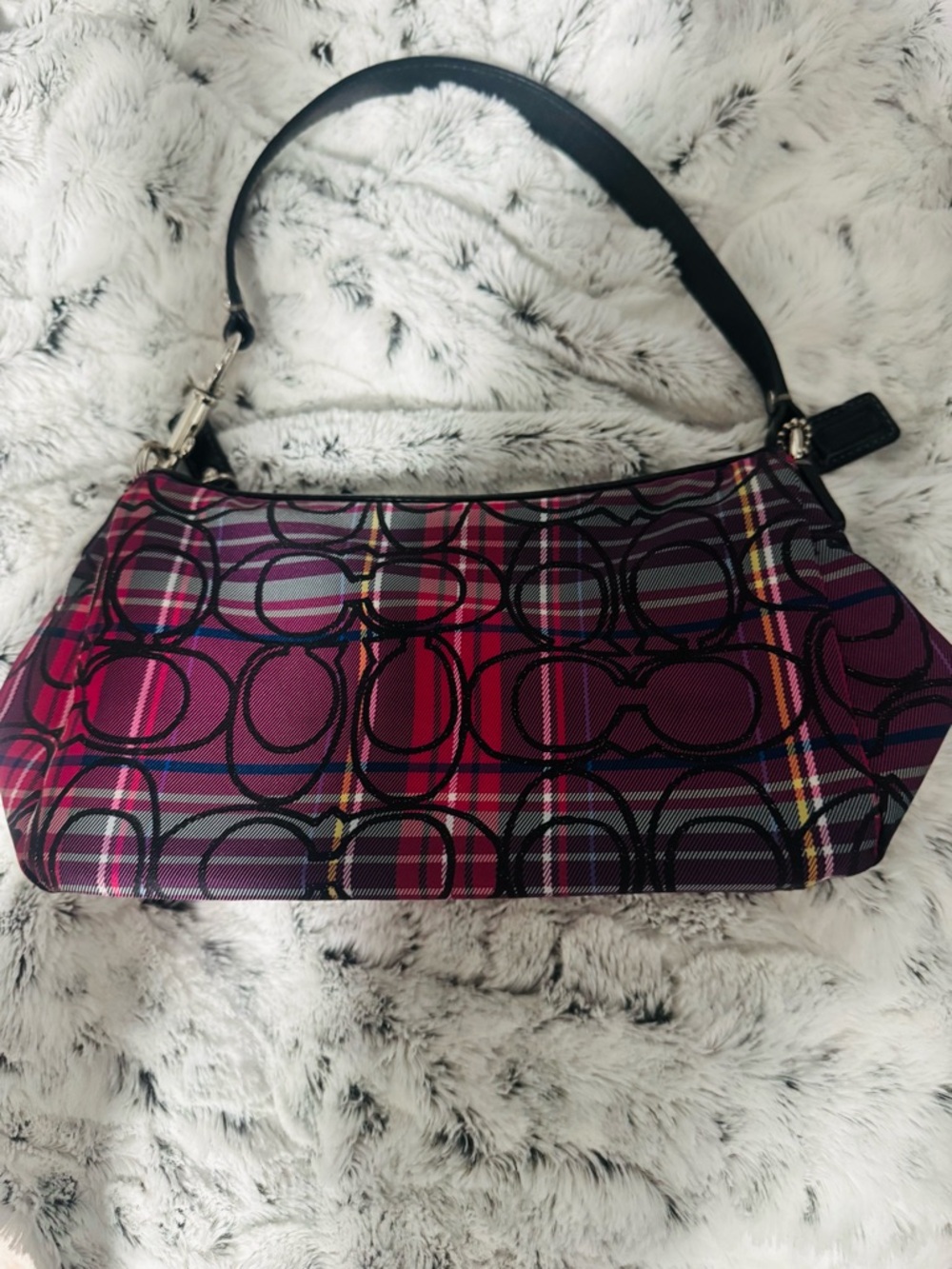 Coach Pink & Purple Plaid Signature Shoulder Bag